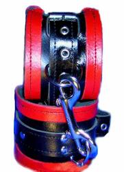 Red and Black Leather Bondage Cuffs